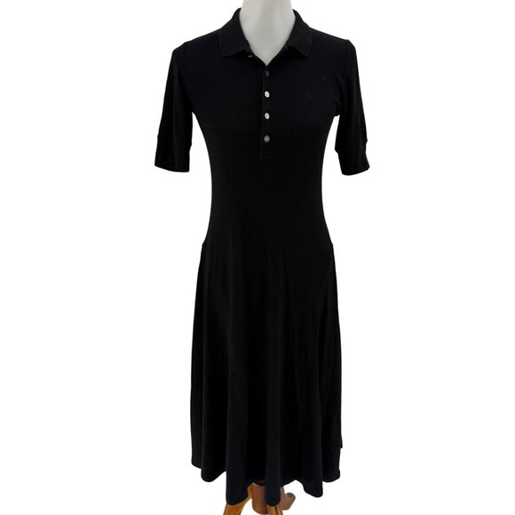 Lauren Ralph Lauren Black Polo-Style Knit Dress With Button-Front & Short Sleeve - Picture 1 of 12